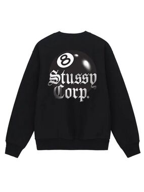 Stussy Black Crewneck with White 8-Ball Graphic
